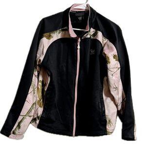 Pink and Black Utility Jacket with Sporty Stand-Up Collar‎